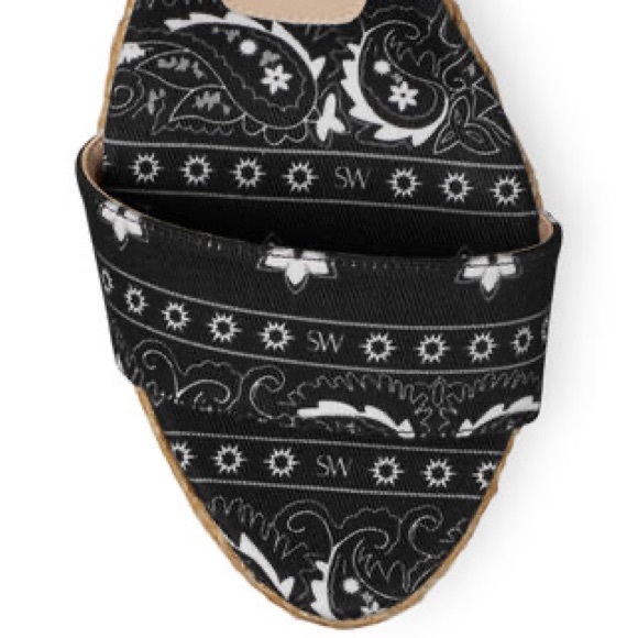 STUART WEITZMAN, Authentic Illeana Lace Up Wedges, Black Paisley Bandana Print - Picture 5 of 12